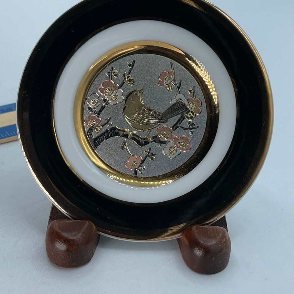 The Art of Chokin Japan 24K gold edges. Bird apple blossoms
